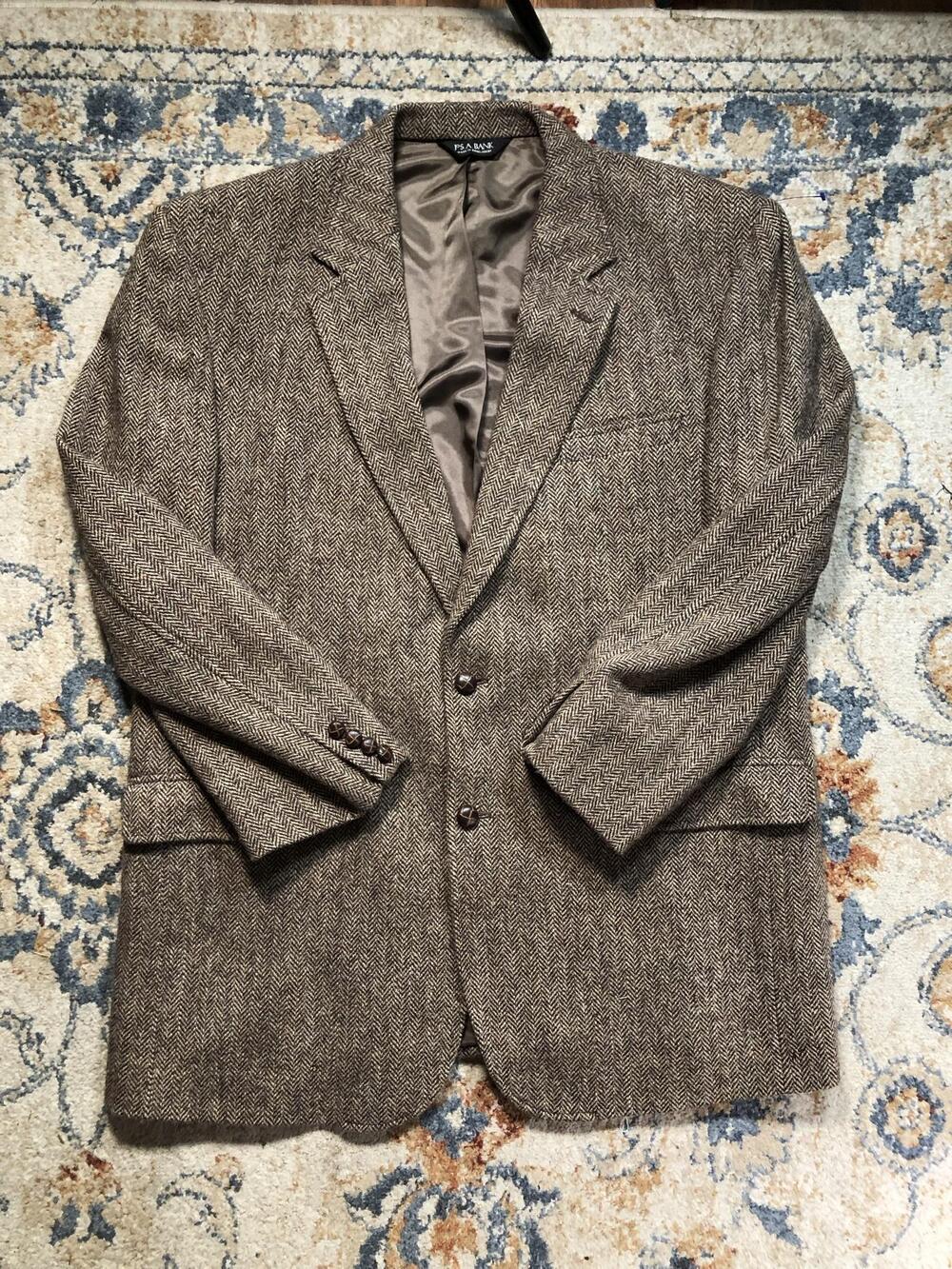 Jos. A. Bank Sport Coat Mens 48L Brown Herringbone Harris Tweed Blazer Jacket